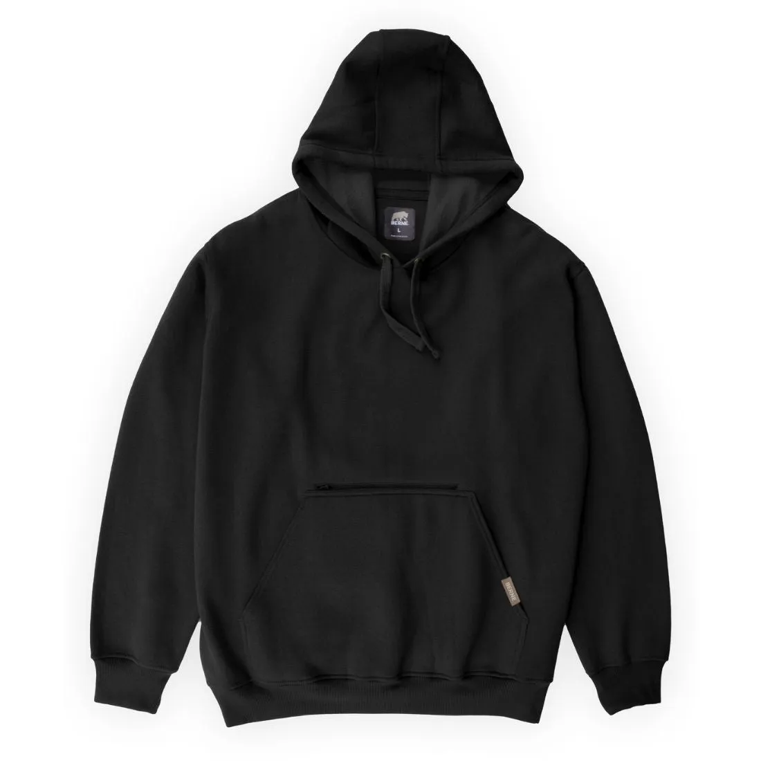 Berne Men's Zippered Pocket Hooded Pullover Sweatshirt SP418 - Black