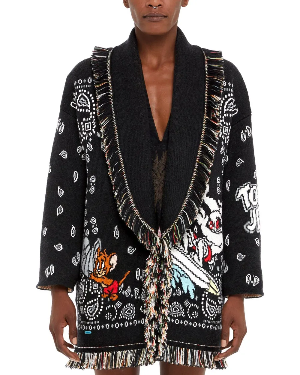 Black Jacquard Tom & Jerry Bandana Cardigan