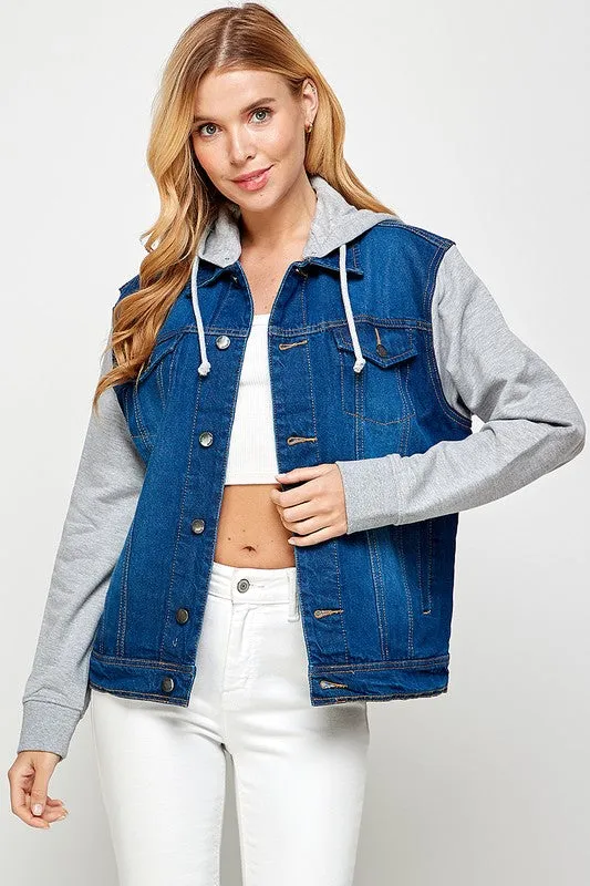 BLUE AGE Women's Denim Jacket with Fleece Hoodies