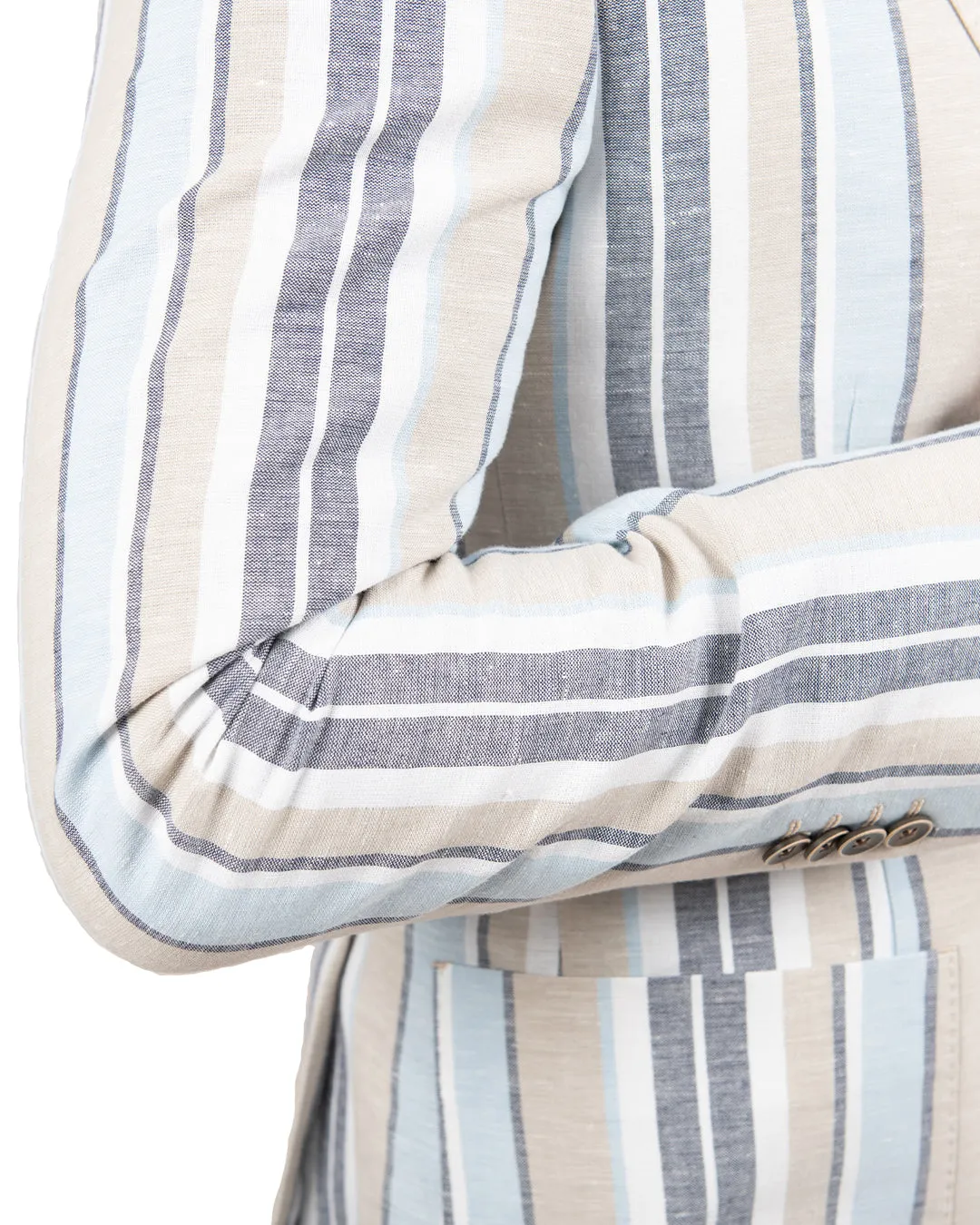 Blue Linen Cotton Striped Jacket