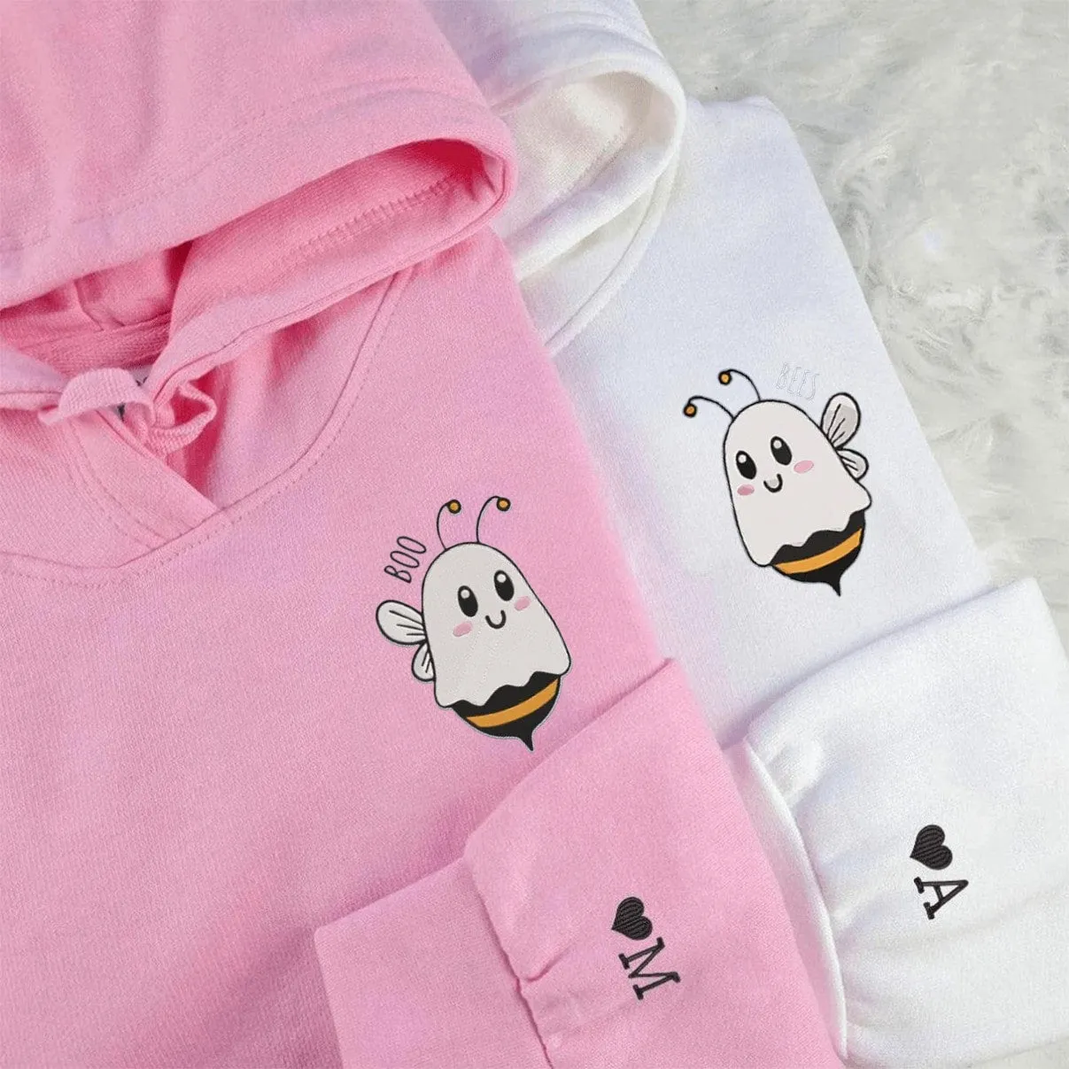 Boo Bees Couple Hoodies - Custom Embroidered Matching Hoodies For Couples