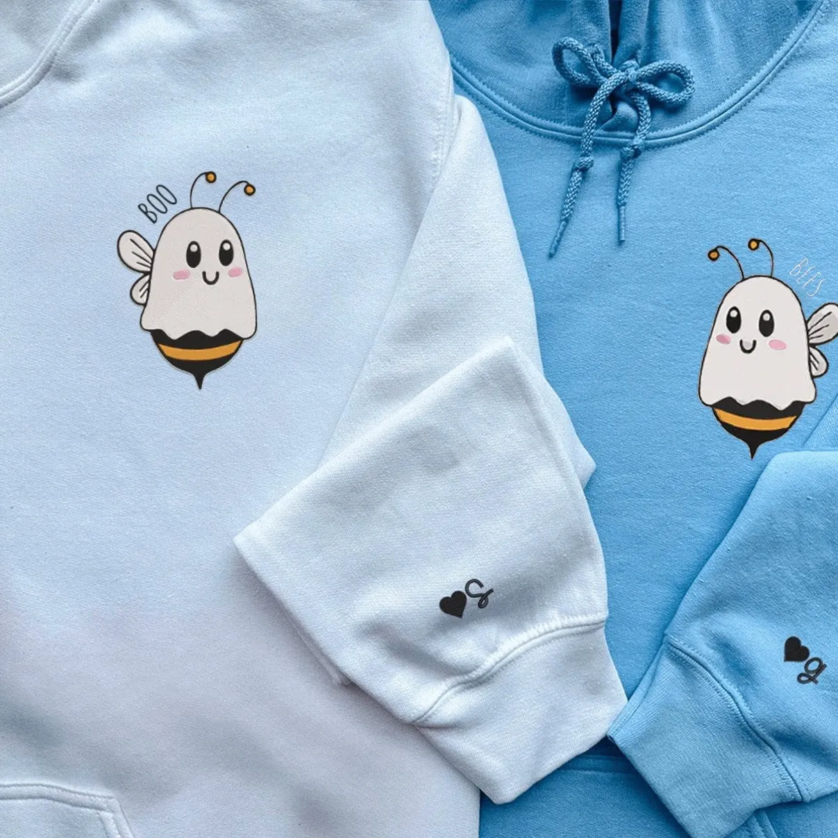 Boo Bees Couple Hoodies - Custom Embroidered Matching Hoodies For Couples