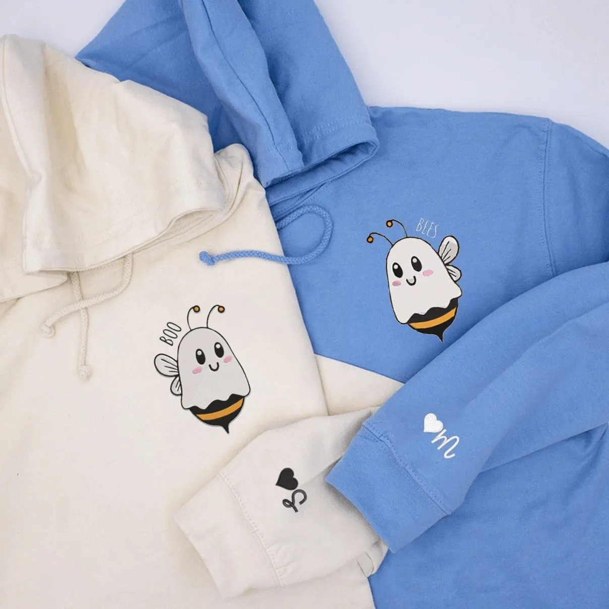 Boo Bees Couple Hoodies - Custom Embroidered Matching Hoodies For Couples