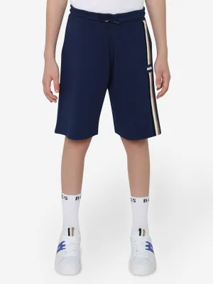 BOSS Boys Logo Stripe Bermuda Shorts In Navy