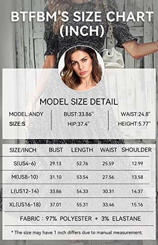 BTFBM Women Casual Summer Dresses 2023 Spring Crew Neck Ruffle Short Sleeve Floral Leopard Smocked Boho Flowy Maxi Dress(Floral Black White, Medium)