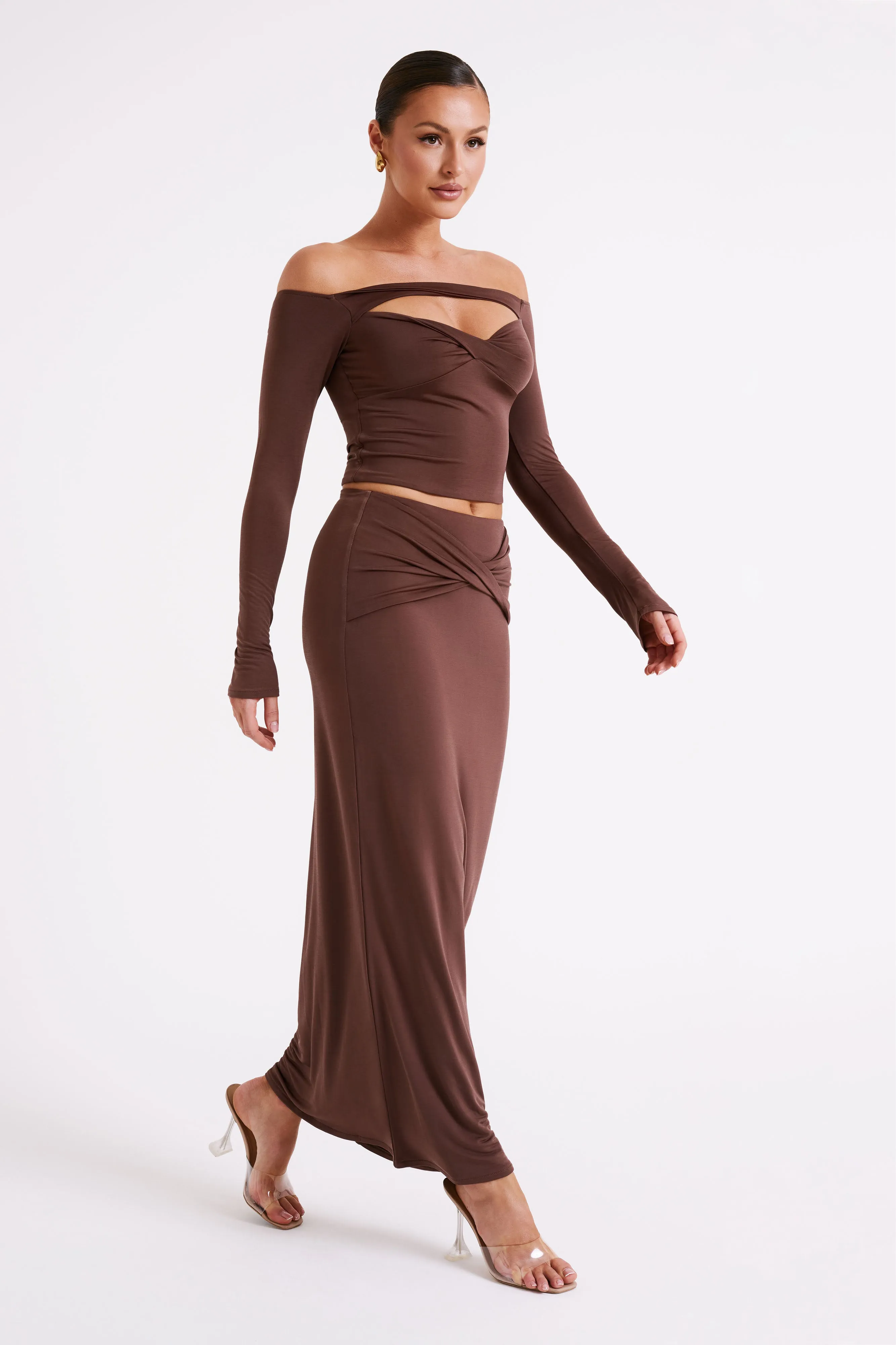 Ceri Maxi Twist Skirt - Mocha