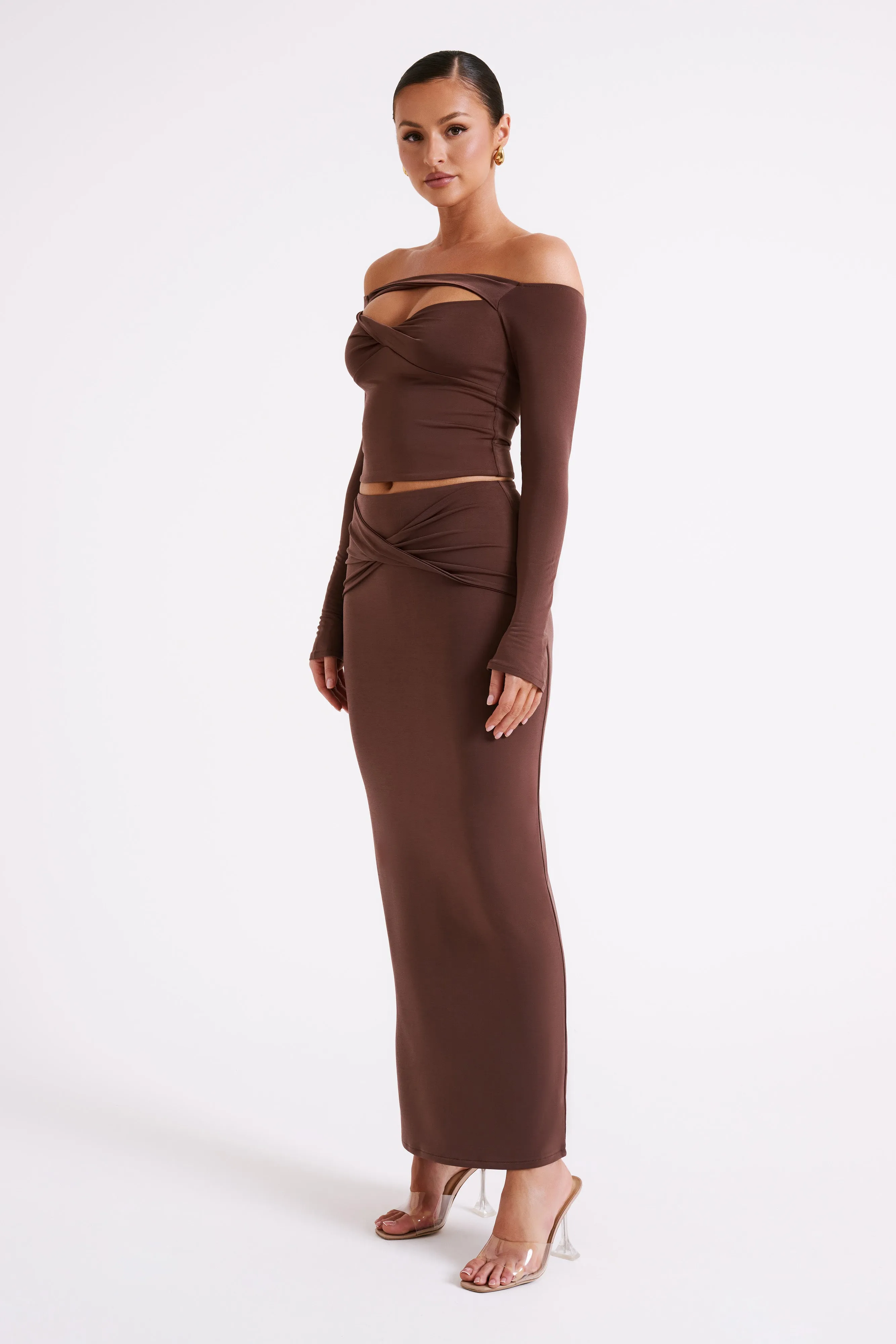 Ceri Maxi Twist Skirt - Mocha