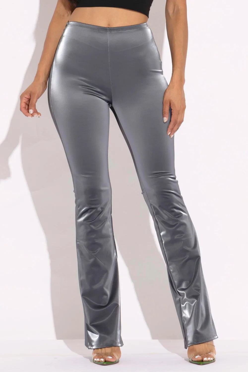 Charcoal Velvet Pu Flared Pants