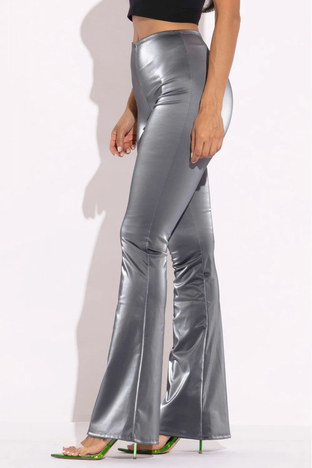 Charcoal Velvet Pu Flared Pants