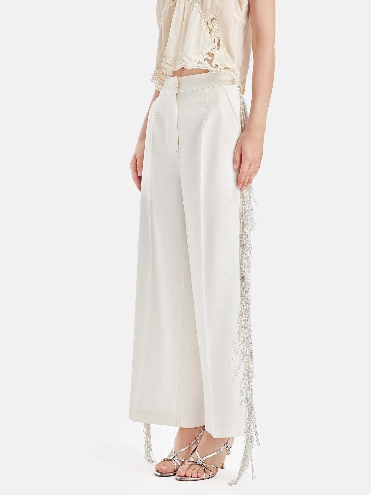 Chic Beaded Wide-Leg Trousers