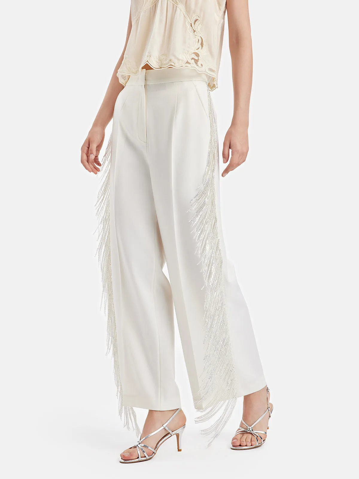 Chic Beaded Wide-Leg Trousers