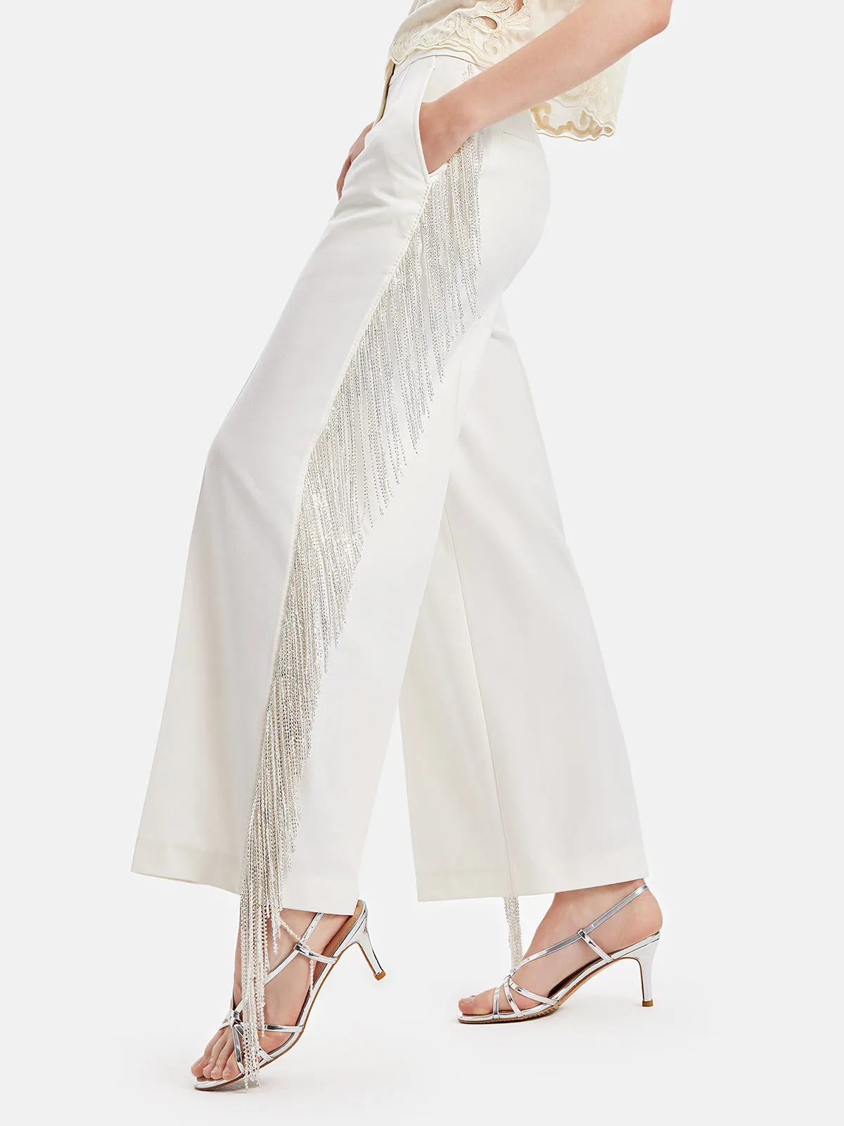 Chic Beaded Wide-Leg Trousers