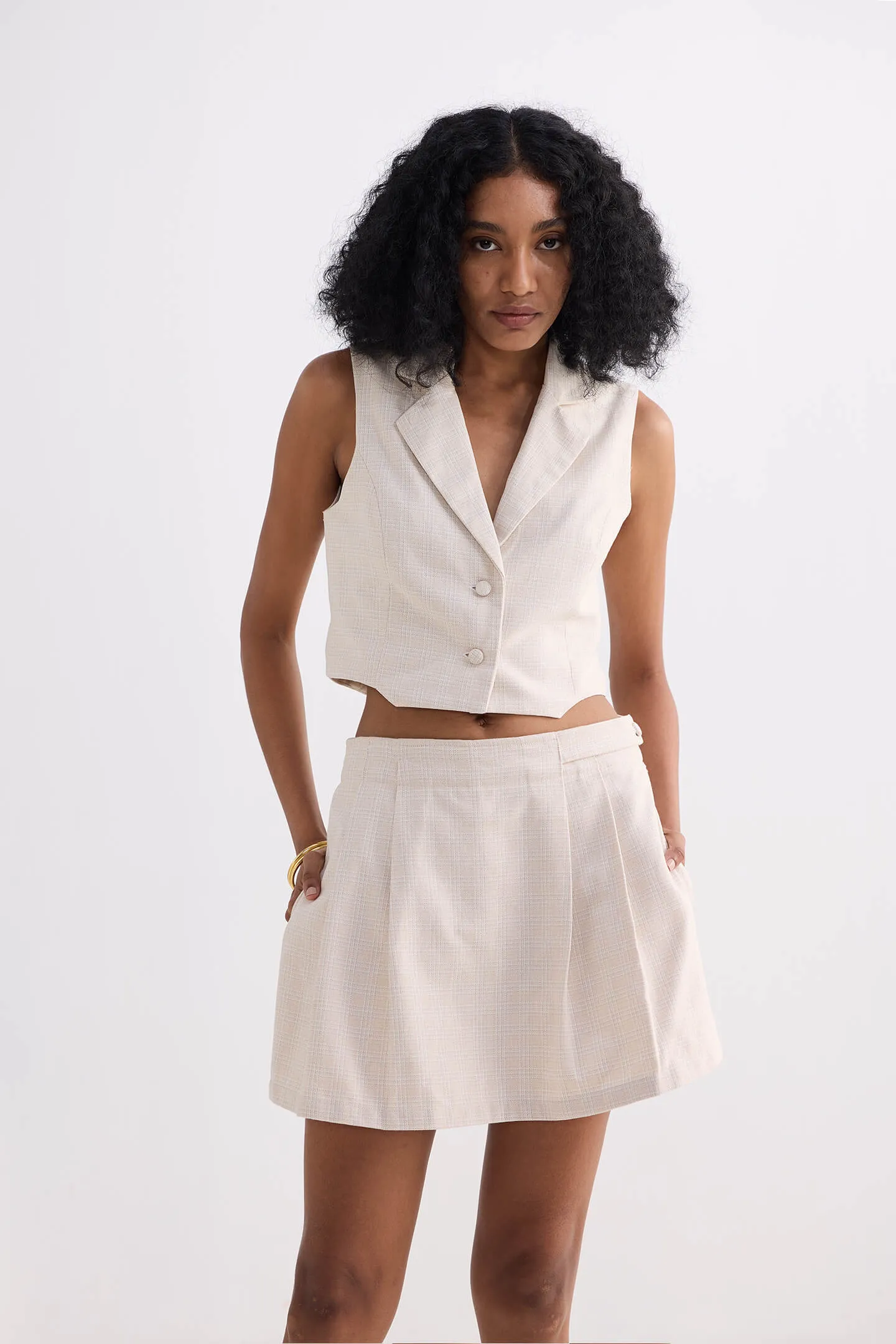 Cotton Tweed Skort in Cream