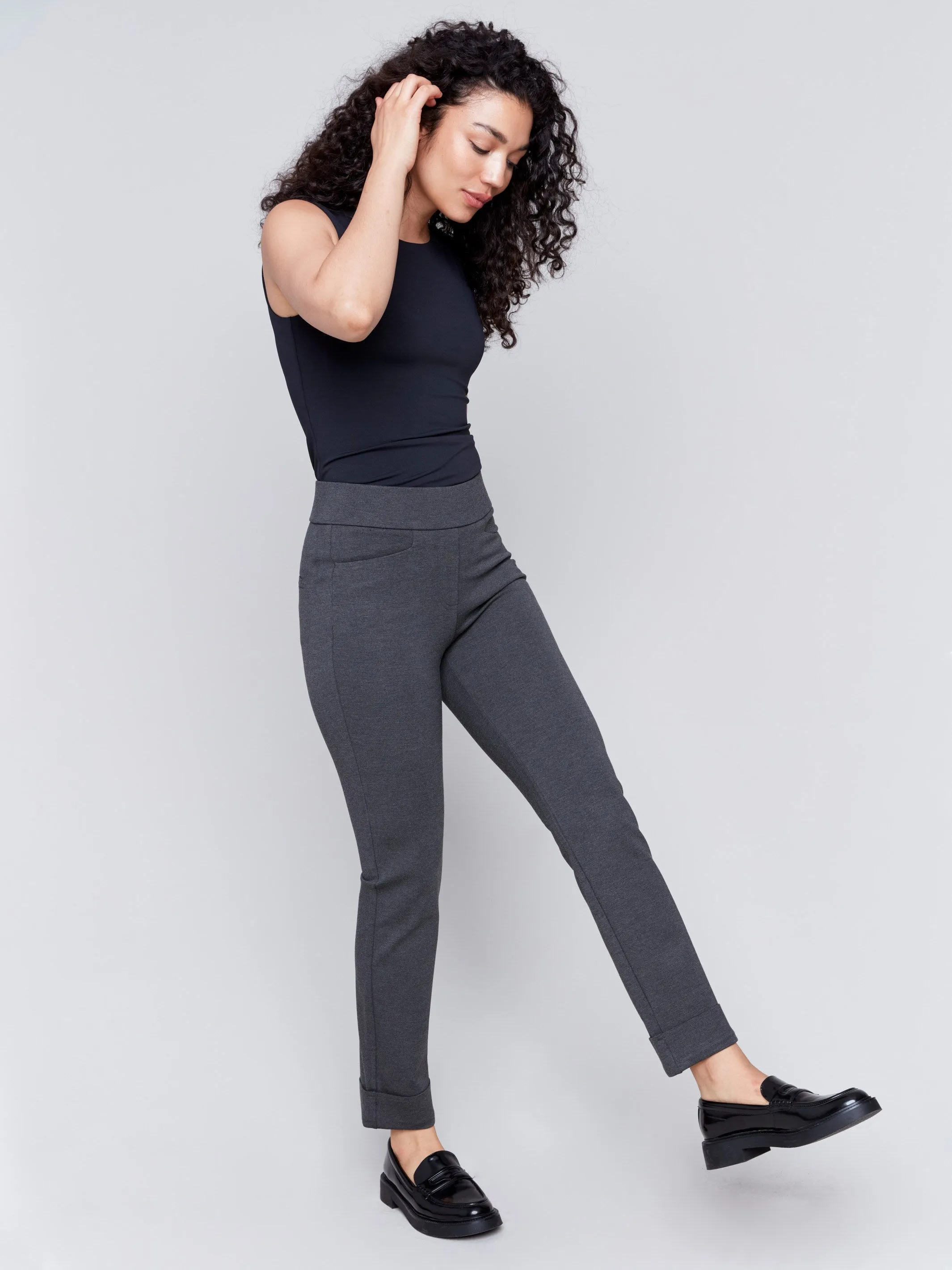 Cuffed Ponte Pants - Charcoal