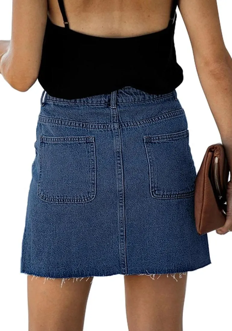 Dark Blue Button-Down Denim Mini Skirt