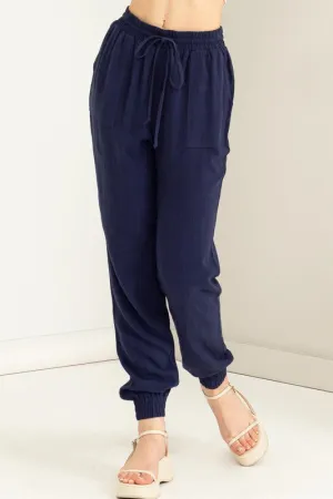 Dark Night Chic Status Linen Drawstring Jogger