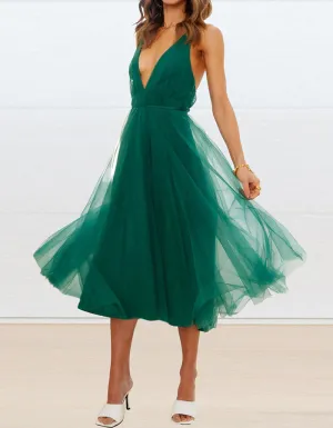 Deep V Neck Solid-color Mesh Bridesmaid Dresses Beach Dresses