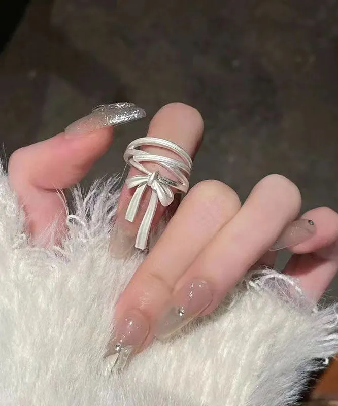 DIY Silk Sterling Silver Bow Silk Ribbon Rings GH1034