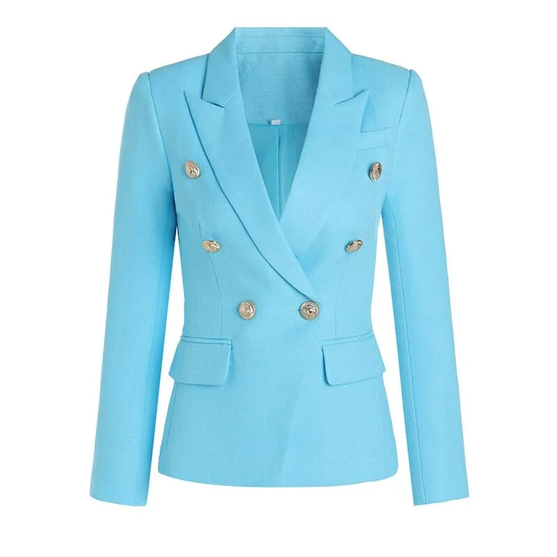 Double-breasted Sky Blue Textured Blazer