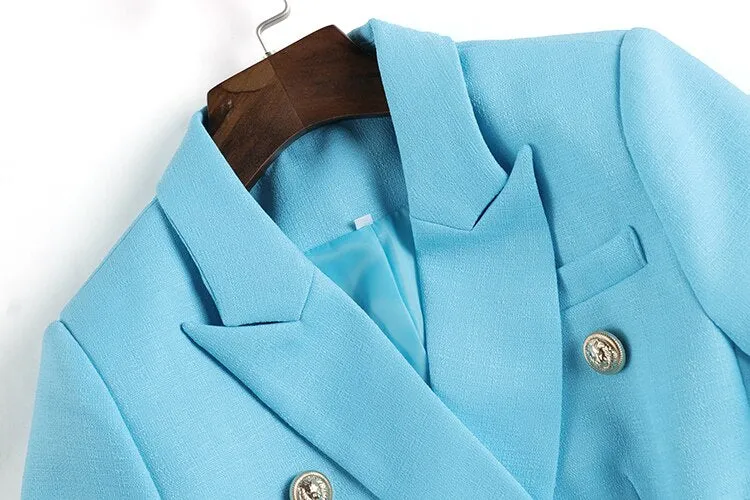 Double-breasted Sky Blue Textured Blazer