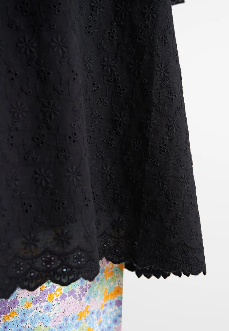 Eiliyah Raya Eyelet Collection Long Kurung Top - Black