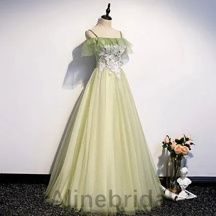 Elegant Off shoulder Sleeveless A-line Long Prom Dress, PD3611