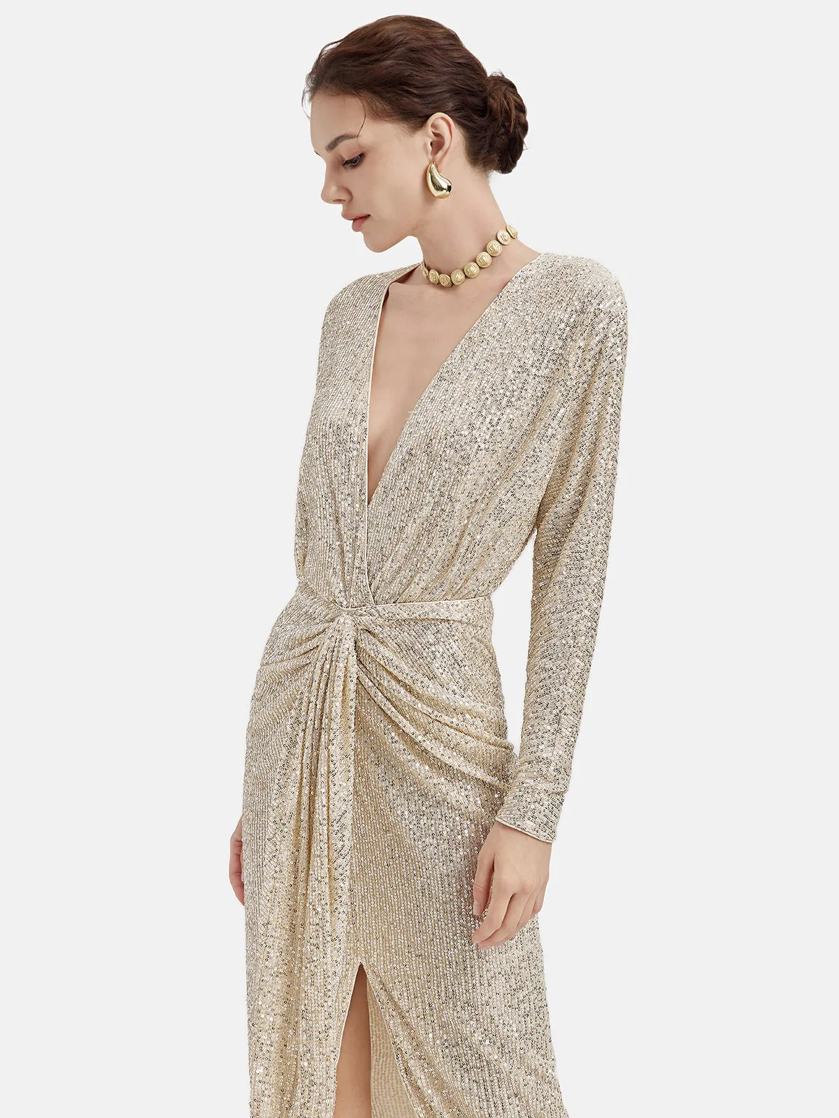 Elegant V-Neck Sequin Dress