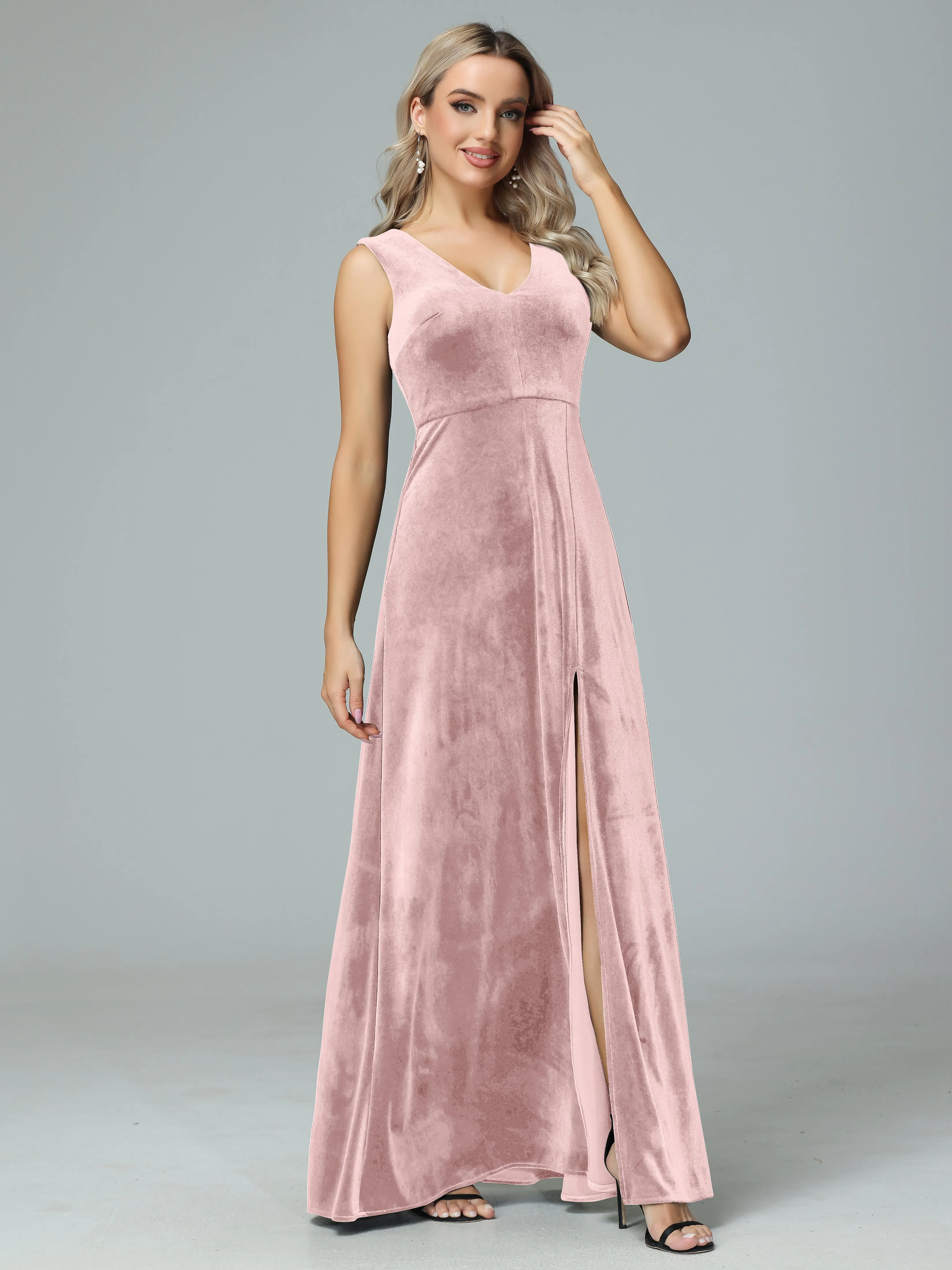 Elegant V-neck Velvet Bridesmaid Dresses