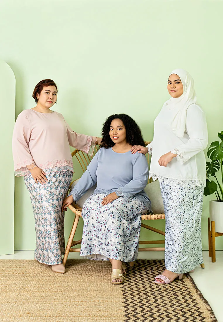 Ellah Petite Plus Short Embroidery Kurung Top - Light Cream