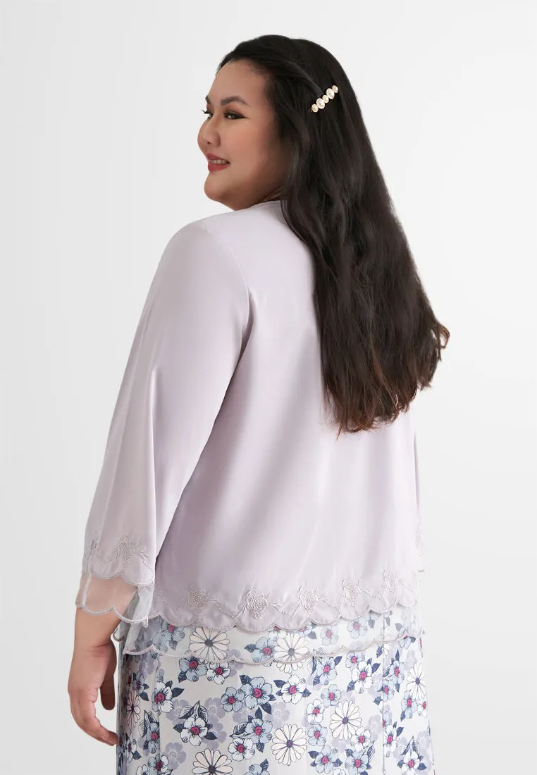 Ellah Petite Plus Short Embroidery Kurung Top - Light Cream