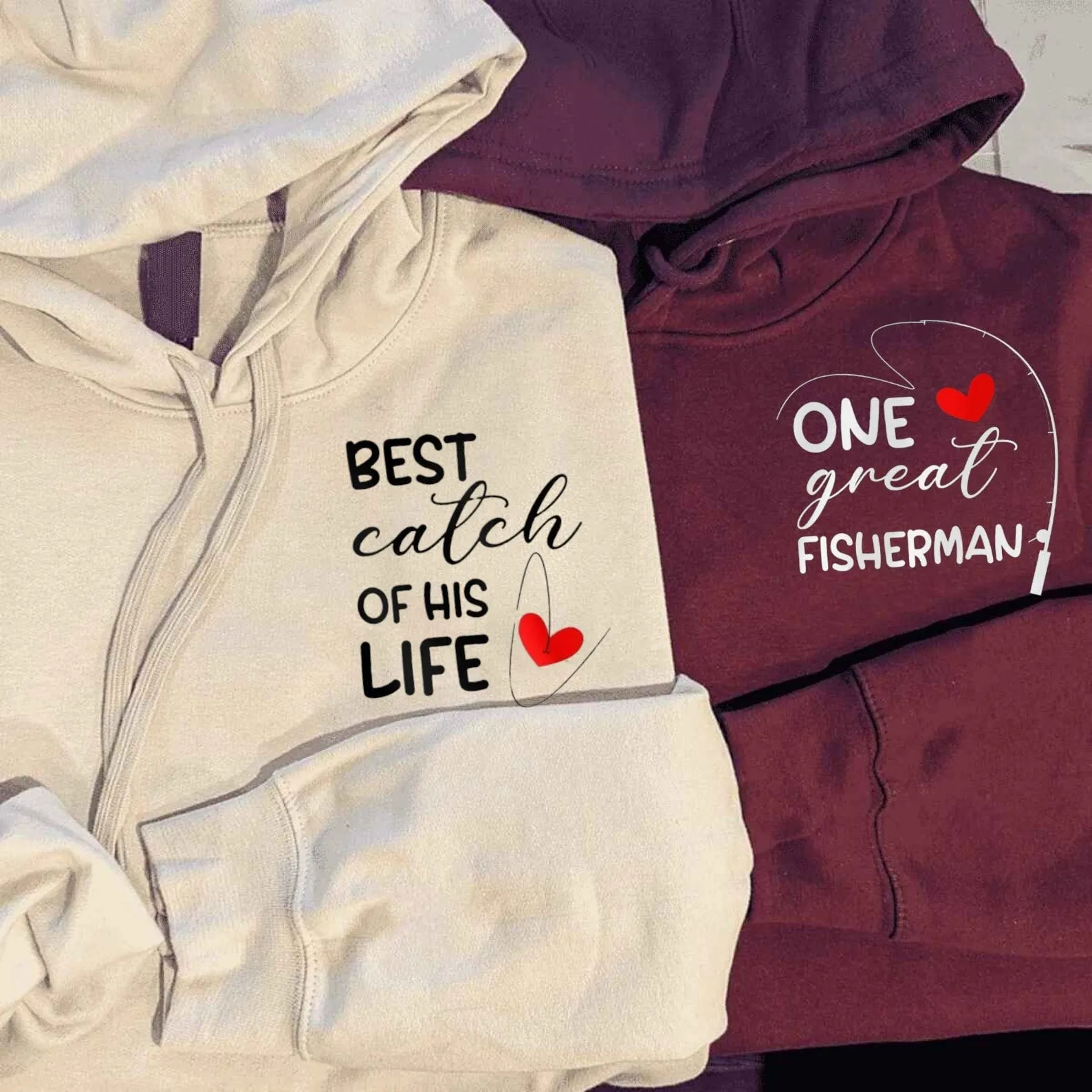 “Fishing Couple” Couple Matching Hoodies - Custom Embroidered Sweatshirts For Couples