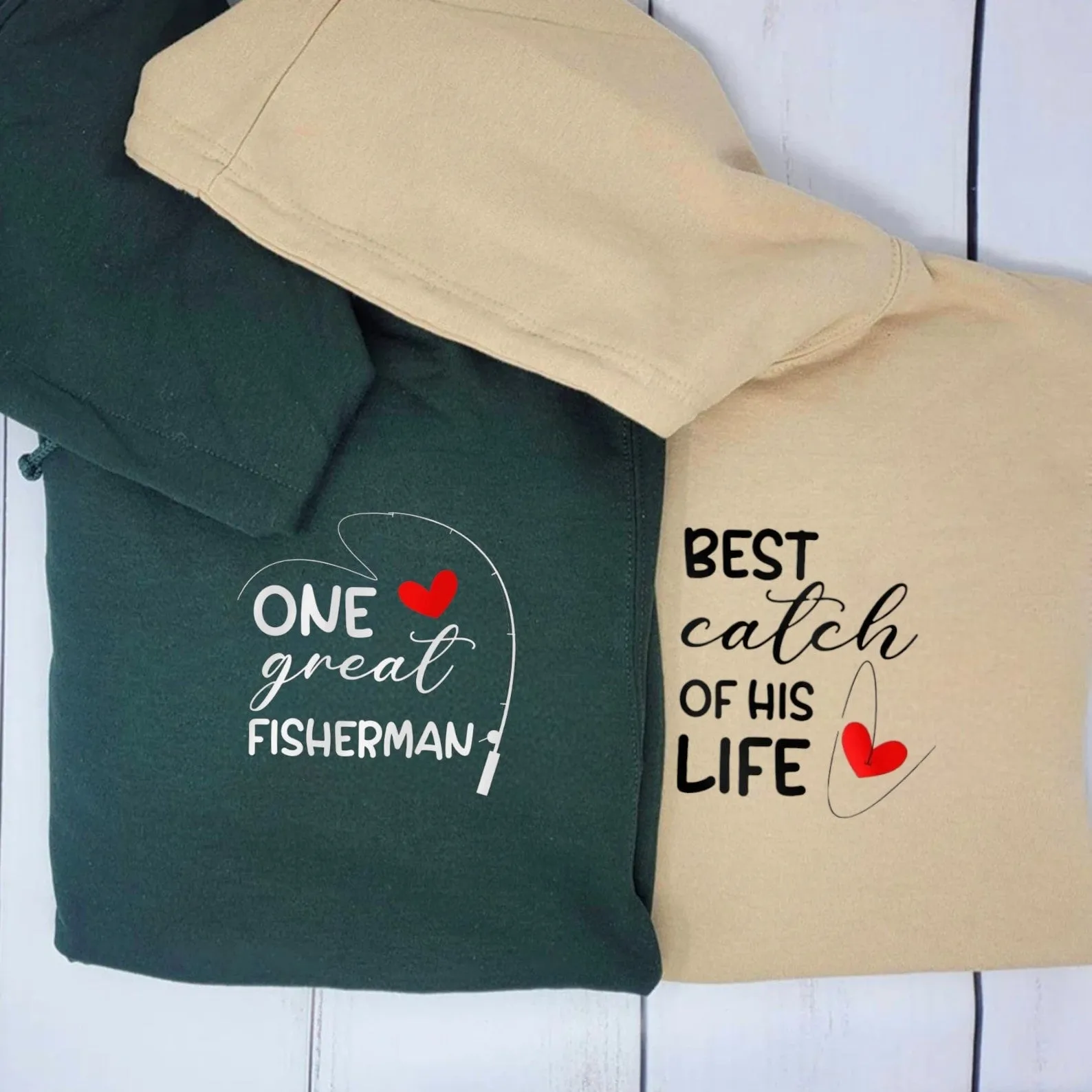 “Fishing Couple” Couple Matching Hoodies - Custom Embroidered Sweatshirts For Couples