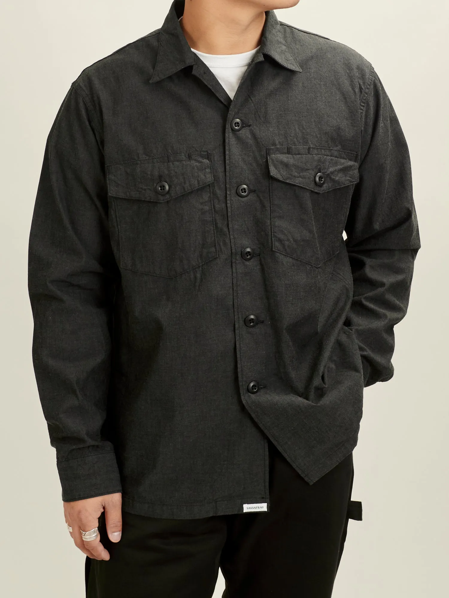 Gardener Half Overshirt in Black Chambray