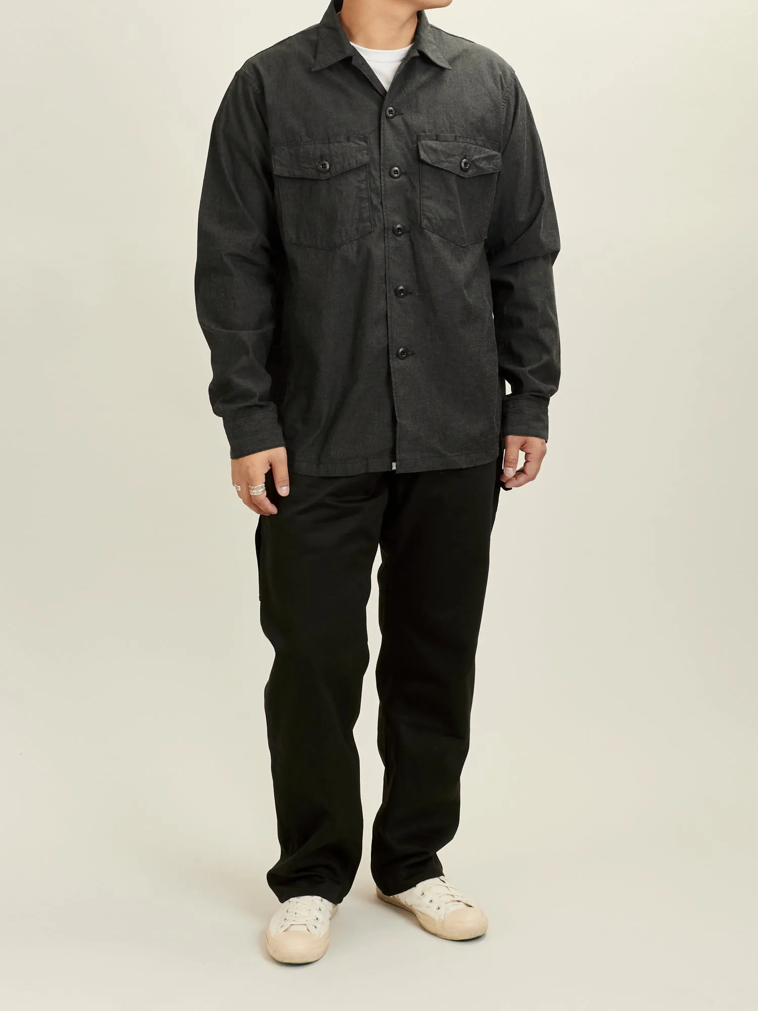 Gardener Half Overshirt in Black Chambray