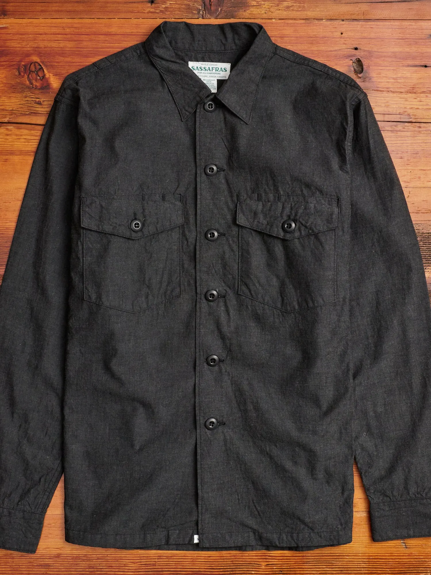 Gardener Half Overshirt in Black Chambray