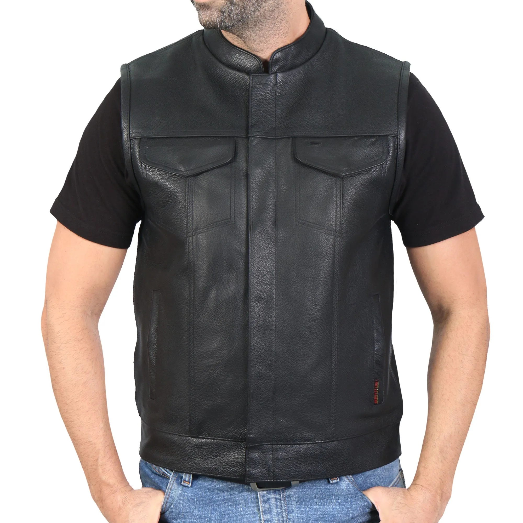 Hot Leathers Leather Motorcycle Biker Club Vest with Hood