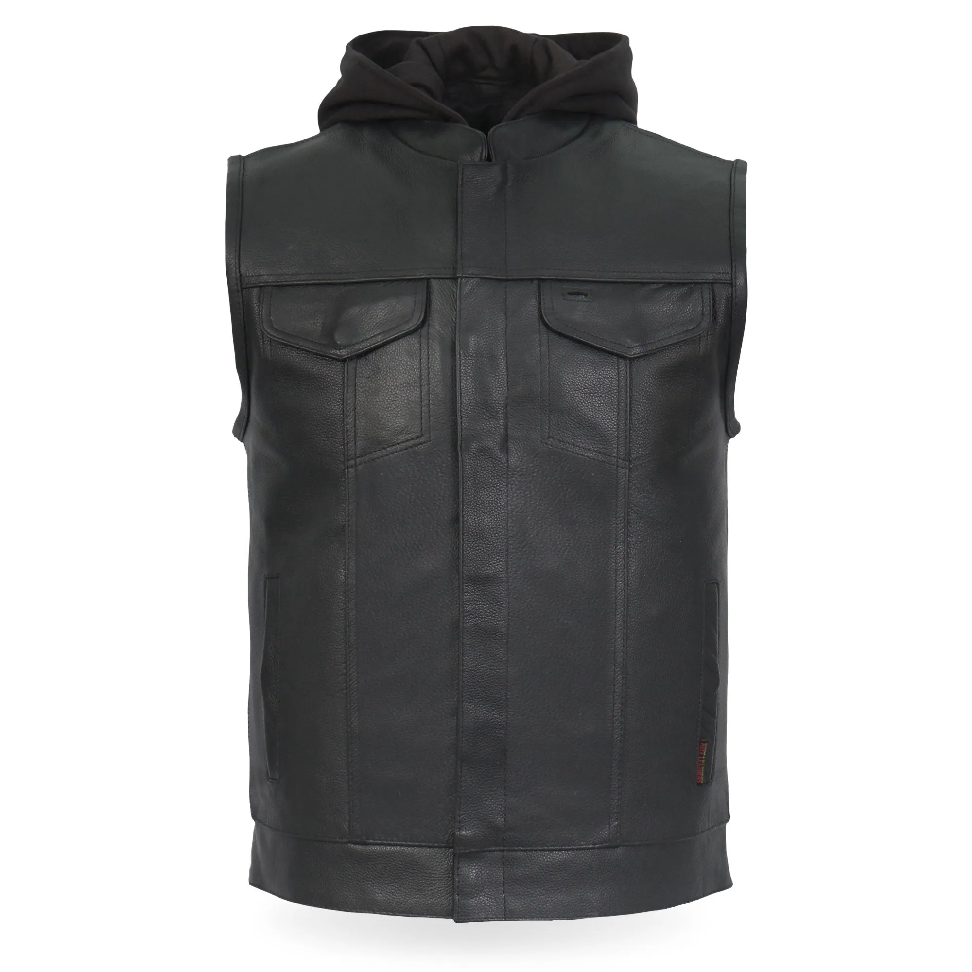 Hot Leathers Leather Motorcycle Biker Club Vest with Hood