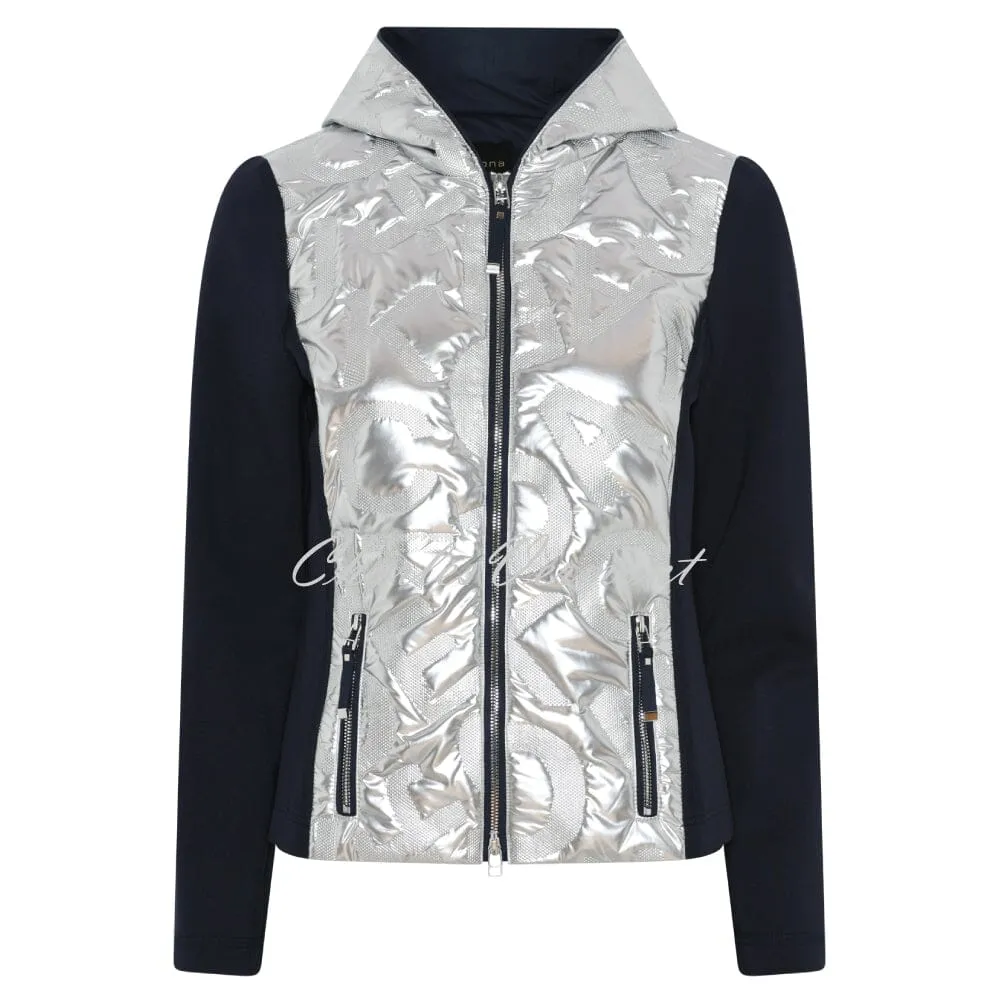 I'cona Embossed Letter Print Jacket With Hood- Style 67138-60139-91 (Navy / Silver)