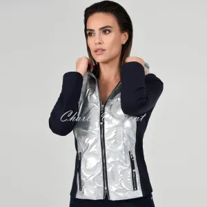 I'cona Embossed Letter Print Jacket With Hood- Style 67138-60139-91 (Navy / Silver)