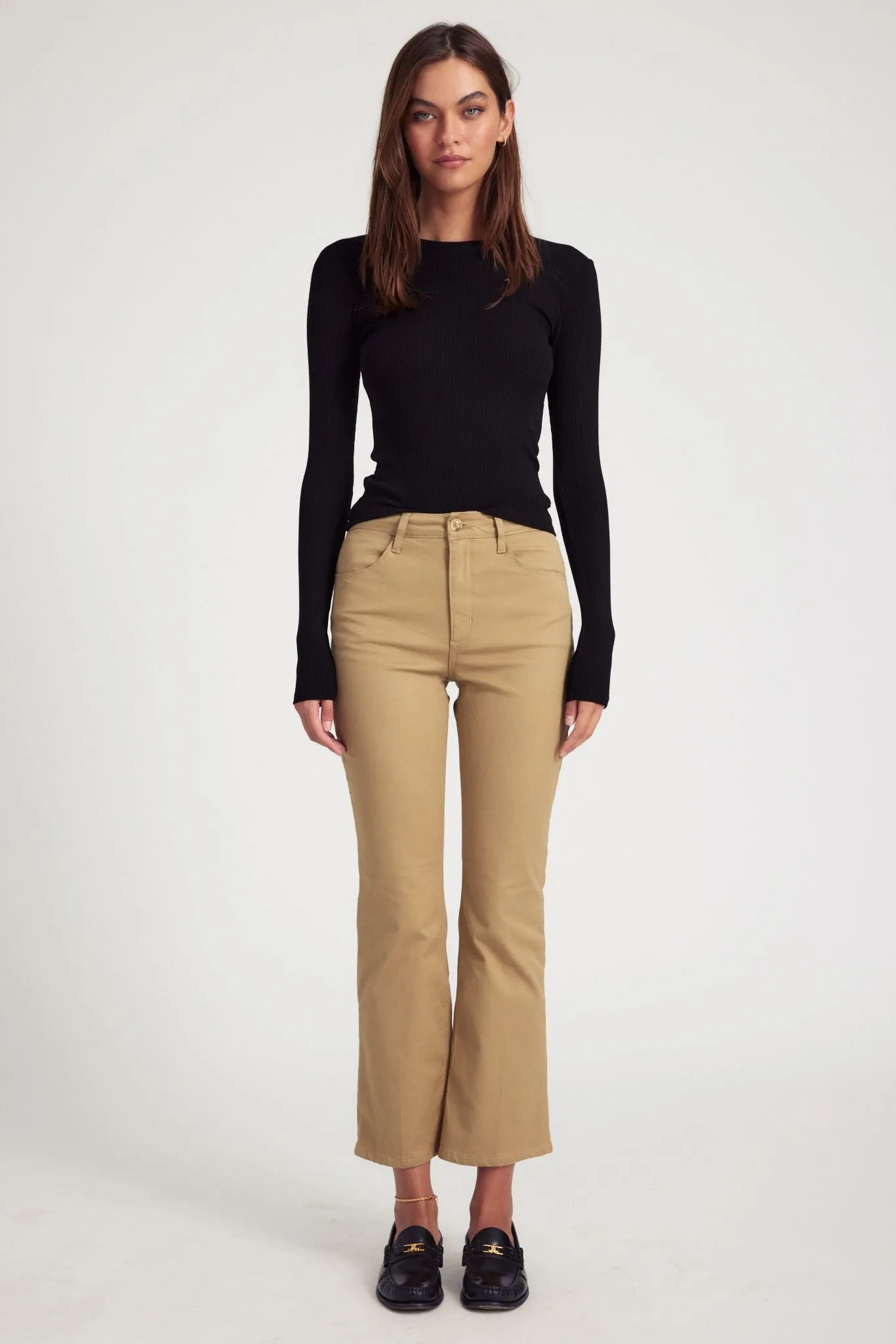 Khaki 5 Pocket Ankle Flare Pants