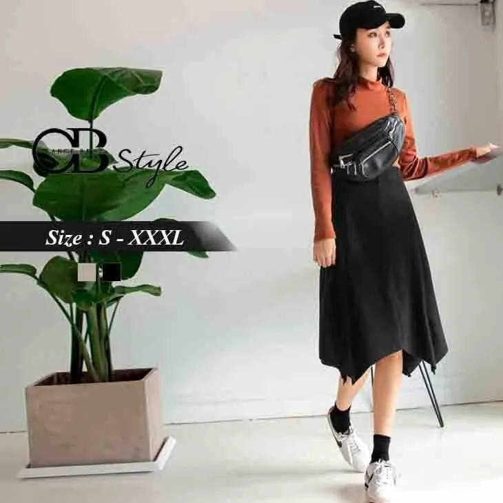 KNIT IRREGULAR HEM MIDI SKIRTS