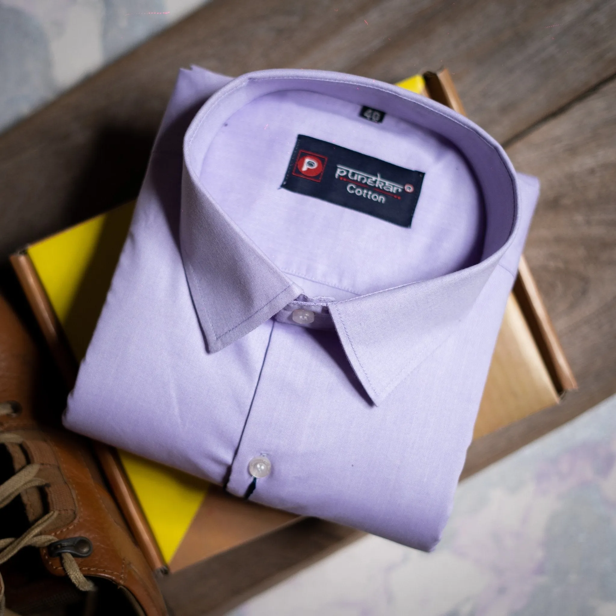 Lavendar Color Satin Cotton Shirt For Men