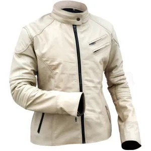 Leather Skin Cream White Unisex Men Women Fashion Stylish Sexy Premium Genuine Leather Jacket