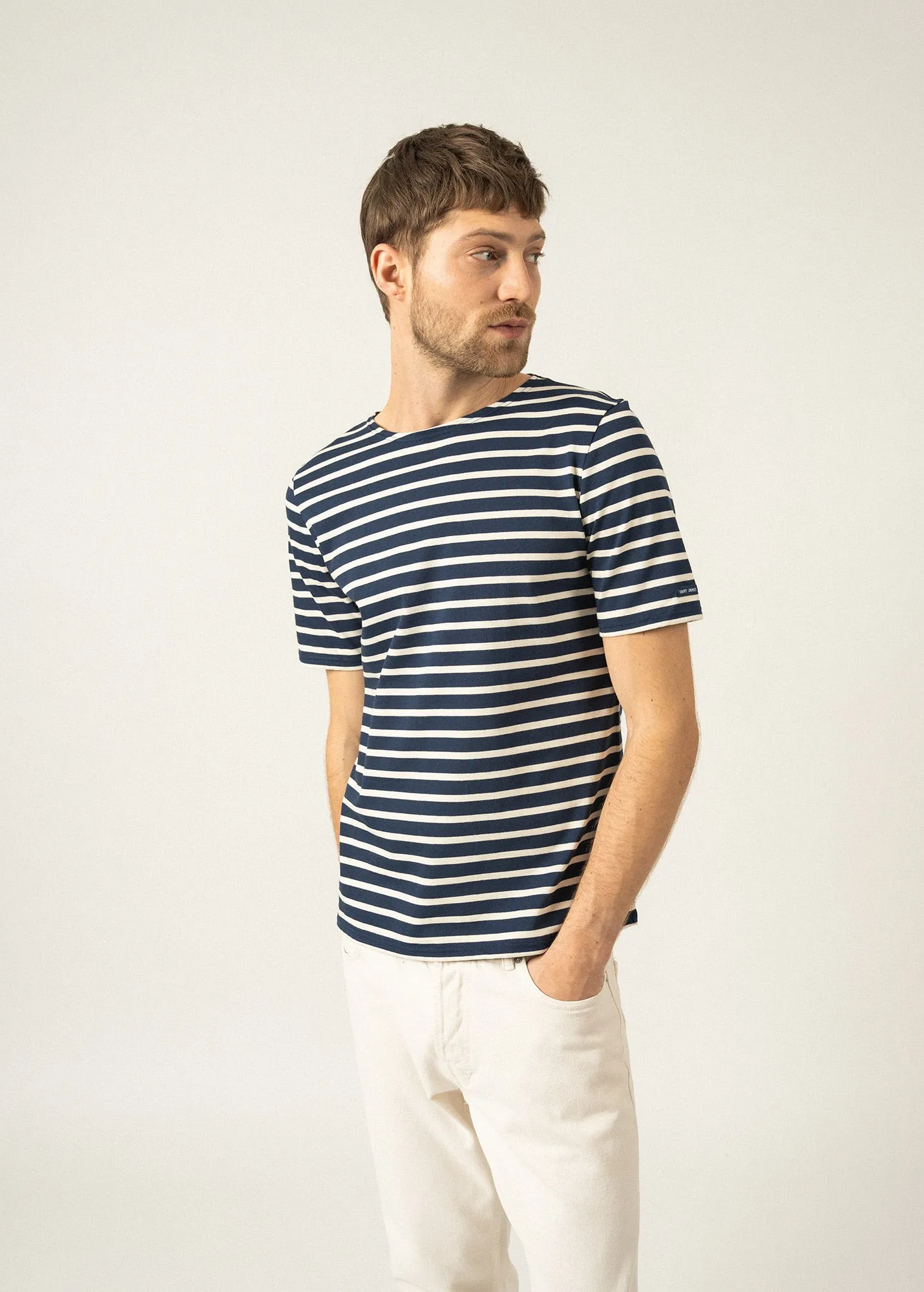 LEVANT MODERN - Breton Stripe Short Sleeve Shirt | Soft Cotton | Unisex Fit (NAVY / ECRU)