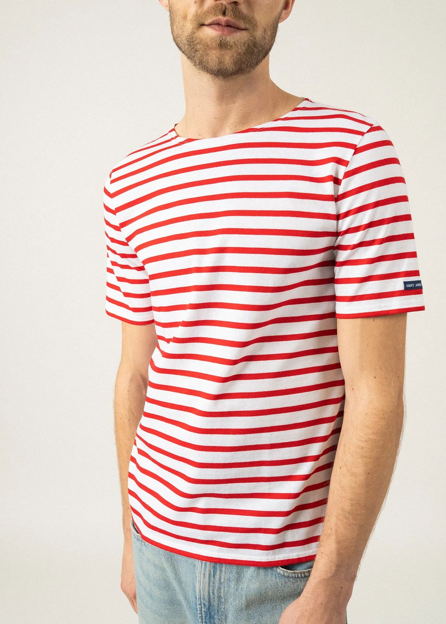 LEVANT MODERN - Breton Stripe Short Sleeve Shirt | Soft Cotton | Unisex Fit (WHITE / RED)