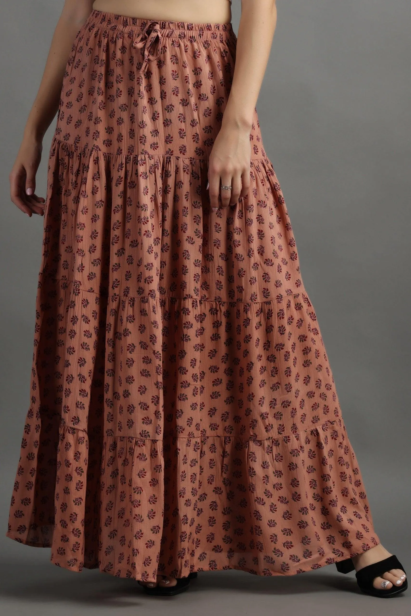 Light Brown Floral Printed Skirt