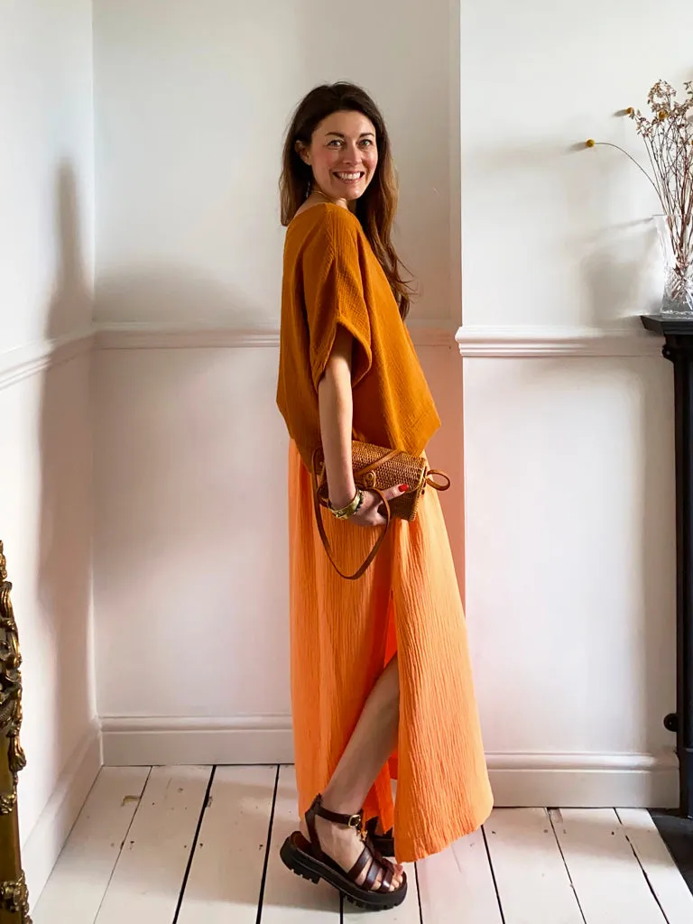 Lulu Organic Cotton Skirt in Apricot by HANNAH BEAUMONT