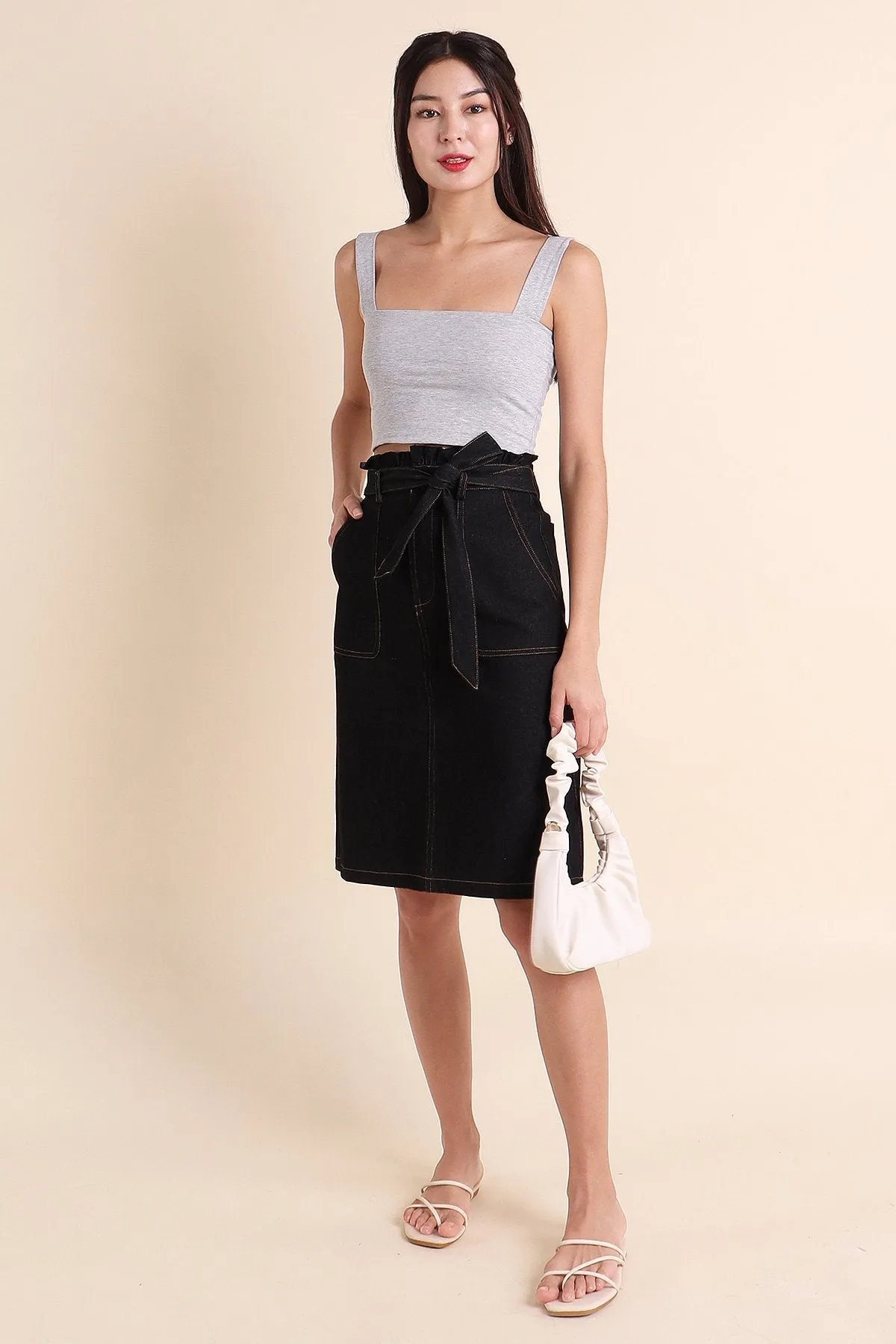 MADEBYNM ALESSIA PAPERBAG DENIM SKIRT IN BLACK [XXS/XS/S/S/M/L/XL]