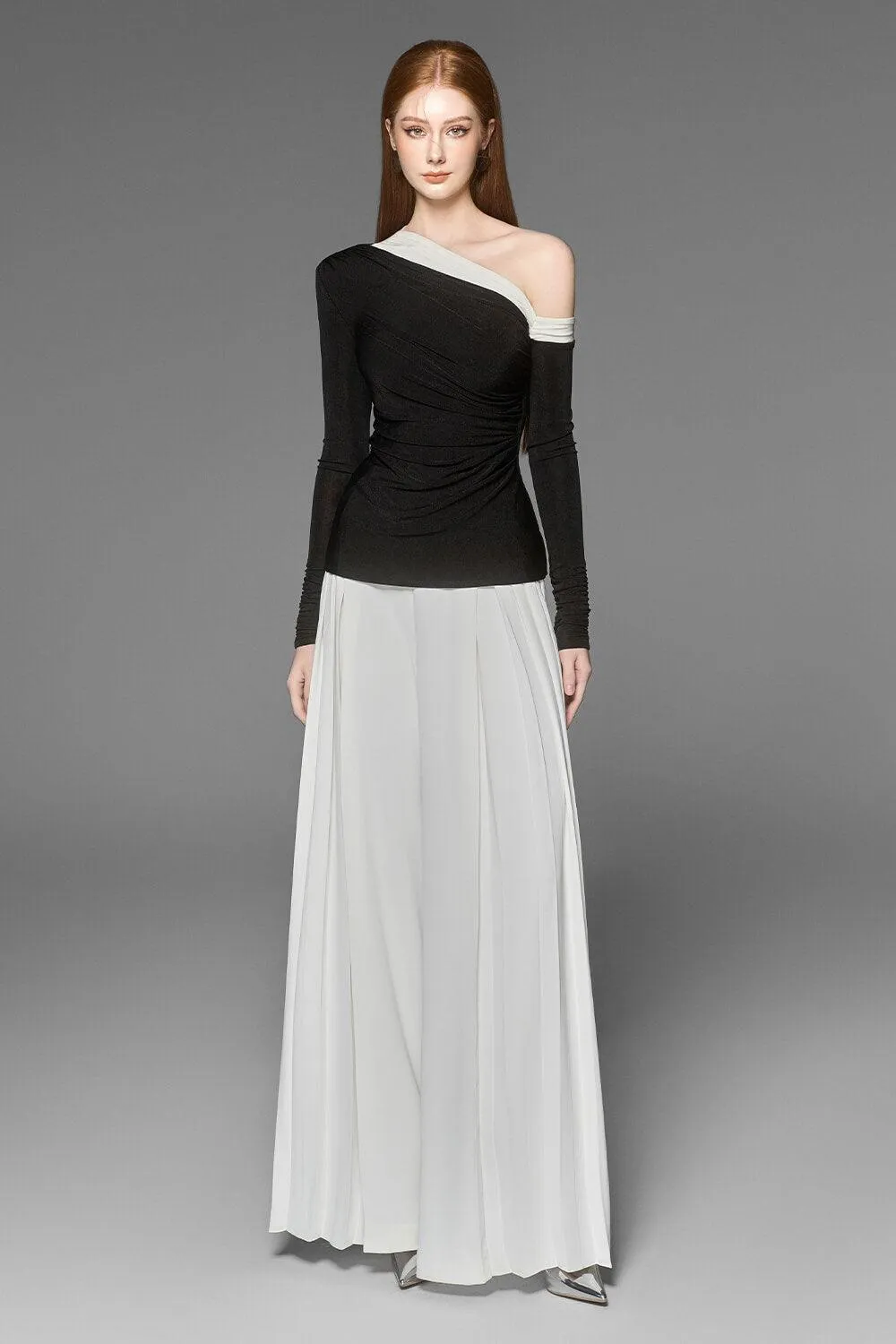 Martha Pleated Wide Leg Twill Silk Floor Length Pants