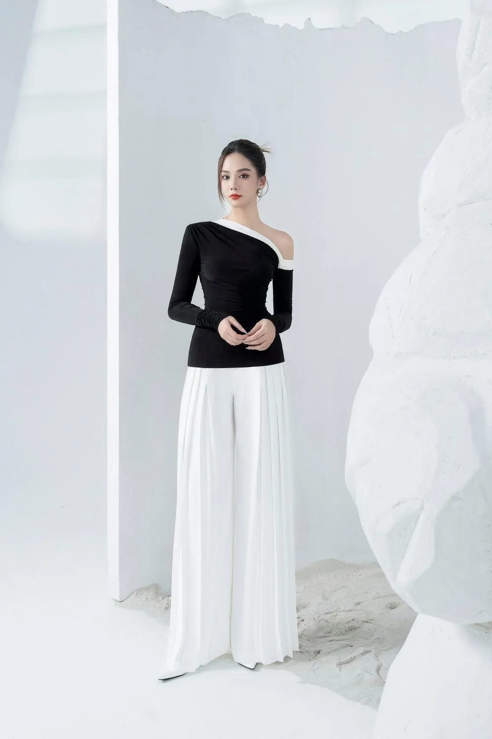 Martha Pleated Wide Leg Twill Silk Floor Length Pants